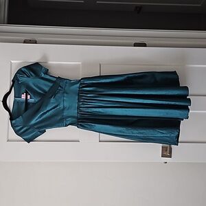 Pinup fit and flare turquoise iridescent dress
